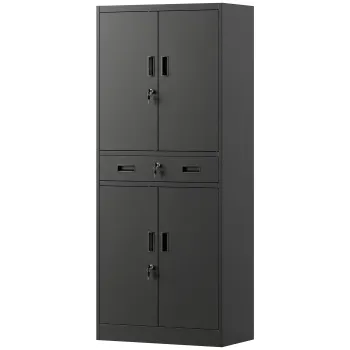 HOMCOM Dulap metalic 180 cm, dulap de scule cu usi inchise cu cheie, sertar si rafturi reglabile, Negru | Aosom Romania 9300 imagine
