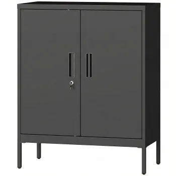 HOMCOM Dulap metalic pentru birou, 80 x 40 x 100 cm, mobilier de depozitare, incuietoare, 2 usi si 2 rafturi reglabile, negru | Aosom Romania 95a1 imagine