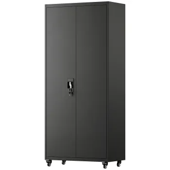 HOMCOM Dulap Metalic pentru Depozitare, Otel, Incuietoare, Roti Detasabile si Rafturi Reglabile, 80x40x180 cm, Negru | Aosom Romania 439c imagine
