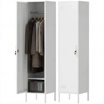 HOMCOM Dulap Metalic Slim cu Usa Blocabila si Suport pentru Etichete, Dulap Multi-Functional cu Bara pentru Haine, Rafturi, pentru Casa sau Birou, 40x40x179 cm, Alb | Aosom Romania 3a90 imagine