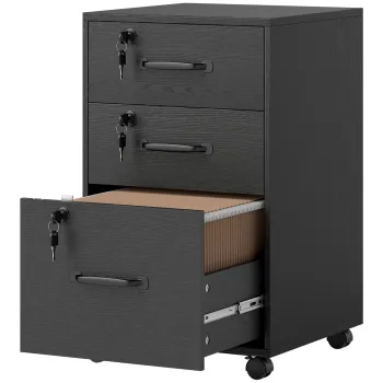 HOMCOM Dulap Mobil pentru Birou cu 3 Sertare Incuietabile, Dulap de Depozitare pe Roti, 40 x 40 x 69,5 cm, Negru | Aosom Romania e6b5 imagine