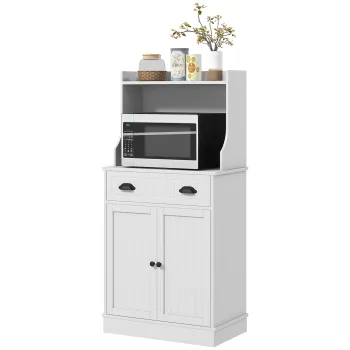 HOMCOM Dulap mobilier cuptor cu microunde pentru bucatarie cu spatiu deschis 1 sertar si dulap cu 2 usi 61 x 35 x 125,4 cm alb | Aosom Romania 6d0b imagine