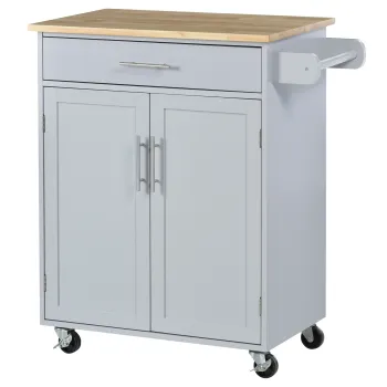 HOMCOM Dulap mobilier de bucatarie cu roti dulap de servire Insula de bucatarie cu sertar de dulap si suport carpe - gri | Aosom Romania 64d0 imagine
