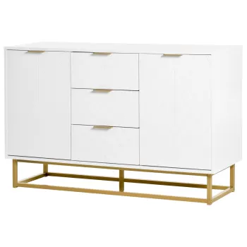HOMCOM Dulap Modern Alb, Bufet jos pentru bucatarie sau sala de mese cu 3 sertare si 2 usi, 120x40x76 cm 9af1 imagine