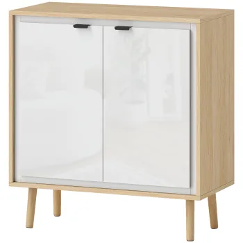 HOMCOM Dulap Modern cu 2 Usi si Raft Reglabil 72x35x77cm Alb si Stejar | Aosom Romania 4928 imagine