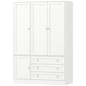 HOMCOM Dulap Modern cu Bara pentru Umerase, 3 Sertare si Raft Reglabil, Alb | Aosom Romania 352e imagine
