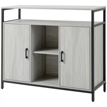 HOMCOM Dulap modern din lemn cu rafturi, 100x34x87.2cm, gri deschis 519b imagine