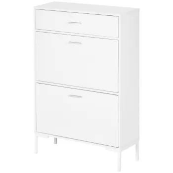 HOMCOM Dulap modern pentru pantofi, 12 perechi de pantofi cu 2 usi si sertar, din PAL, MDF si metal, 75x26x110 cm, alb cb6c imagine