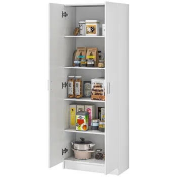HOMCOM Dulap Multifunctional cu Usi Batante, 5 Rafturi si 3 Niveluri Reglabile, 60x31,5x165 cm, Alb | Aosom Romania 1c77 imagine