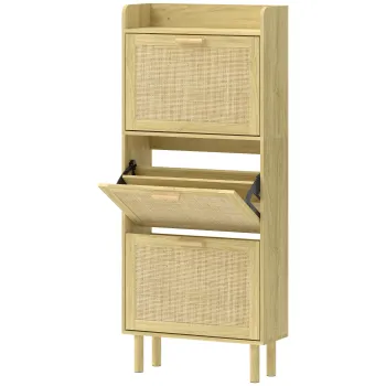 HOMCOM Dulap Pantofar cu 3 Sertare Rabatabile si Raft Deschis pentru 12-18 Perechi de Pantofi 65x24,5x153 cm Stejar | Aosom Romania cb73 imagine