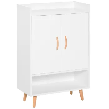 HOMCOM Dulap Pantofar Economie de spatiu din Lemn Alb cu Compartiment deschis, Dulap Pantofar Design pentru Intrare, 60x30x92cm a39b imagine