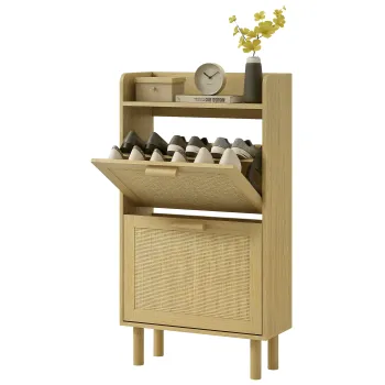 HOMCOM Dulap Pantofi 2 usi batante raft rachita tesuta design boem 80L x 24,5l x 110H cm | Aosom Romania 4494 imagine