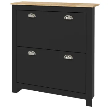 HOMCOM Dulap pantofi 2 usi rabatabile 2 compartimente manere cochilie metal 79 x 23 x 90,5 cm negru stejar | Aosom Romania c114 imagine