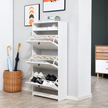 HomCom dulap pantofi, 3 compartimente, 60x24x132cm, alb | AOSOM RO 8c63 imagine