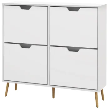 HOMCOM, Dulap pantofi, 4 clapete, 16 perechi, cu raft reglabil, picioare din lemn de pin, 95 x 26 x 95 cm, alb | Aosom Romania 65a8 imagine