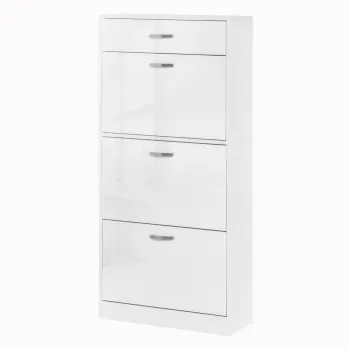 HOMCOM Dulap pantofi cu 3 usi rabatabile, sertar glisant, 62x24x135 cm, manere aluminiu, placa de particule alba | Aosom Romania b740 imagine