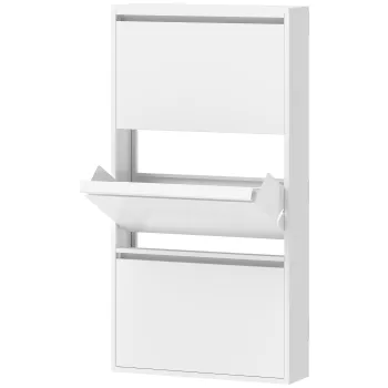 HOMCOM Dulap pantofi metalic cu 3 compartimente rabatabile, dulap ingust, montare pe perete, pentru 6 perechi, Alb | Aosom Romania f976 imagine