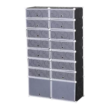Homcom Dulap Pantofi Modular 16 Cuburi in PP Alb si Negru 95x37x160cm 8ebc imagine