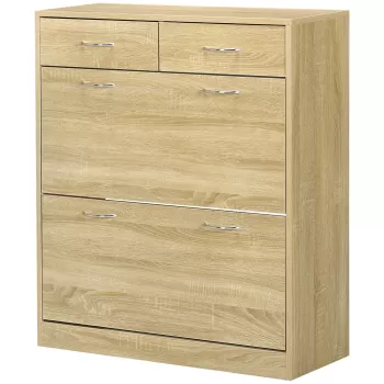 HOMCOM Dulap Pantofi pentru hol si hol din PAL cu 2 rafturi interioare reglabile si 2 sertare, 80x30x91,5 cm, stejar | AOSOM RO 1481 imagine
