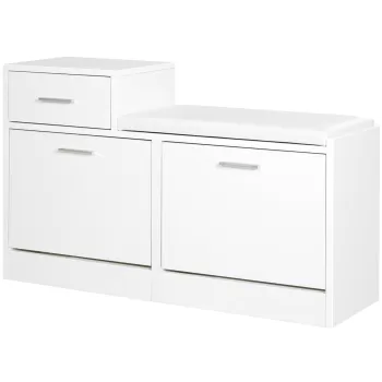 Homcom Dulap Pantofi Robust Design Moderno 6 Perechi de Pantofi Scaun cu Perna pentru Hol in Lemn Granulat 94,5 x 57 x 30 cm Bianco fc75 imagine
