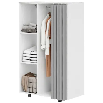 HOMCOM Dulap penderie dressing mobil 4 role cu bara pentru haine si rafturi deschise, alb | Aosom Romania 6f35 imagine