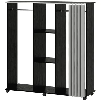 HOMCOM Dulap-penderie mobilier de depozitare mobil cu 6 roti 120L x 40l x 128H cm Negru | Aosom Romania 5c8e imagine