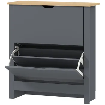 HOMCOM Dulap pentru 12 perechi de incaltaminte, dulap ingust cu 2 sertare rabatabile si rafturi reglabile, gri inchis | Aosom Romania 13bd imagine