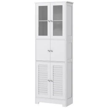 HOMCOM Dulap pentru Baie cu 3 Usi Duble din Lemn 60x30x170.5 cm, Alb | Aosom Romania f59e imagine