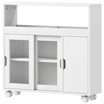 HOMCOM Dulap pentru baie cu roti, raft reglabil, usa glisanta din sticla temperata, Alb | Aosom Romania fbeb imagine