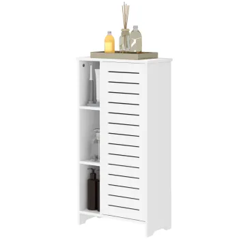 HOMCOM Dulap pentru Baie cu Usa Lamelara, Dulap cu 3 Niveluri si 3 Rafturi Deschise, 48x24x96,5 cm, Alb | Aosom Romania 13ef imagine