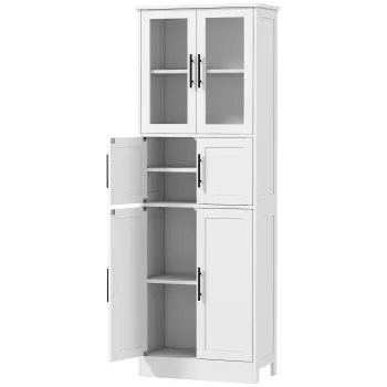 HOMCOM Dulap pentru baie, unitate depozitare 6 nivele, 6 usi dintre care 2 vitrate, rafturi reglabile, 60x30x170cm, alb | Aosom Romania fd5d imagine