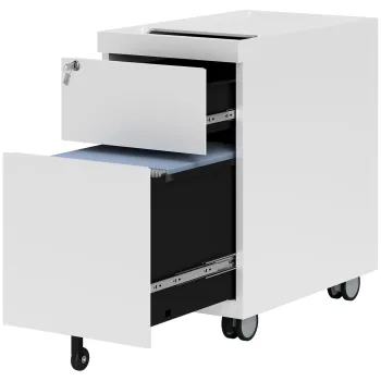 HOMCOM Dulap pentru Birou cu 2 Sertare, Deschidere Tip Plic si Bara pentru Atarnare, 30x50x53,5 cm, Alb | Aosom Romania fa67 imagine