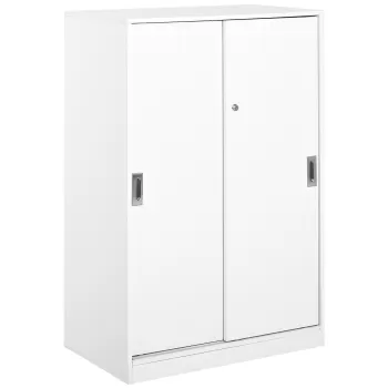 HOMCOM Dulap pentru birou cu 3 rafturi si 2 chei de siguranta, mobilier pentru birou din PAL, 80x40x120 cm, alb 9713 imagine