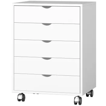 HOMCOM Dulap pentru birou cu 5 sertare pentru documente A3, pe roti si cu incuietoare, 50x40x67.5 cm, alb | Aosom Romania 7816 imagine