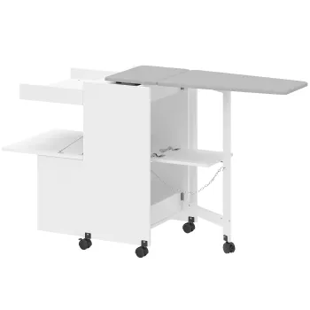 HOMCOM Dulap pentru calcat, masa de calcat pliabila pe roti cu usi cu deschidere prin apasare, balamale cu inchidere moale, alb | Aosom Romania c42f imagine