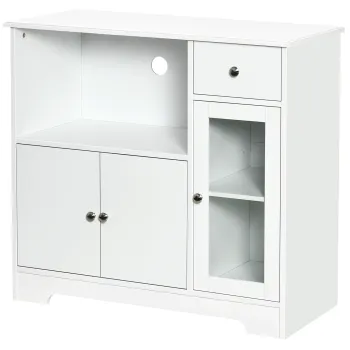 HOMCOM Dulap pentru cuptor cu microunde, bufet bucatarie, dulap de depozitare, pentru bucatarie, sala de mese 90 x 40 x 82 cm sticla securizata si lemn, alb | Aosom Romania 6d4d imagine