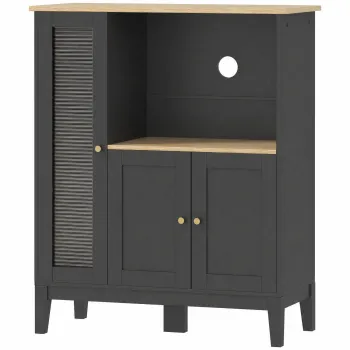 HOMCOM Dulap pentru Cuptor cu Microunde cu Dulap Inferior si 3 Rafturi Laterale cu Usa din Sticla, din Lemn, 80x35x97 cm, Negru | Aosom Romania 553b imagine