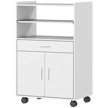 HOMCOM Dulap pentru cuptor cu microunde, raft, dulap cu usi duble, sertar, role, Alb | Aosom Romania e48c imagine