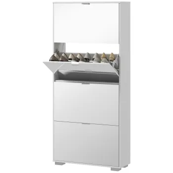 HOMCOM Dulap pentru Depozitarea Incaltamintei cu Usi, Oglinda si 3 Sertare Rabatabile, 76x26x168 cm, Alb | Aosom Romania f1ac imagine