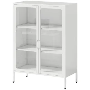 HOMCOM Dulap pentru Documente din Otel cu 2 Usi din Sticla Securizata, Dulap de Birou cu Rafturi Reglabile, Dulap Multifunctional pentru Depozitare, Birou, Camera de Studii, Casa, 80x40x110 cm, Alb | Aosom Romania c853 imagine