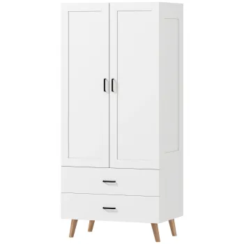 HOMCOM Dulap pentru dormitor, dressing 2 usi cu inchidere silentioasa, 2 sertare si bara de suspendare, 80x54x180cm, alb | Aosom Romania 1af0 imagine
