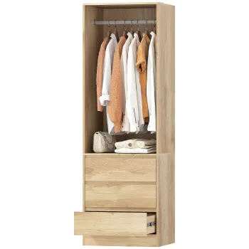 HOMCOM Dulap pentru Haine cu Bara pentru Umerase, Raft Deschis si 3 Sertare, 60x48.5x185 cm, Maro | Aosom Romania d926 imagine
