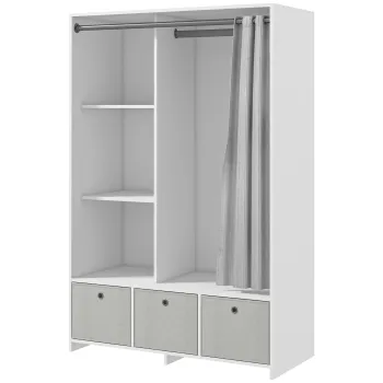 HOMCOM Dulap pentru haine dulap de depozitare cu bara cortina 3 sertare din material textil detasabile 105 x 48 x 160 cm alb | Aosom Romania f505 imagine