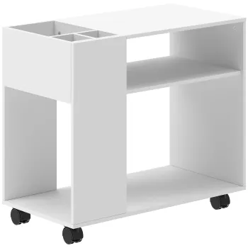 HOMCOM Dulap pentru Imprimanta cu Roti, Dulap Multifunctional cu Compartimente Deschise, Raft si Spatiu de Depozitare, Noptiera pentru Living, Camera sau Birou, 70x36x60 cm, Alb | Aosom Romania d1e2 imagine