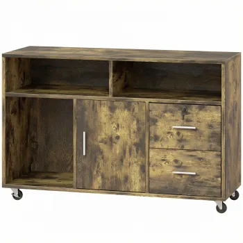 HOMCOM Dulap pentru Imprimanta pe Roti cu 2 Sertare, Incuietoare cu Cheie, 3 Rafturi si Dulap, pentru Documente de Birou si Studiu, 100x35x65 cm, Maro Rustic | Aosom Romania 4b5f imagine