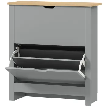 HOMCOM Dulap pentru incaltaminte 12 perechi, dulap ingust cu 2 sertare rabatabile si polite reglabile, gri deschis | Aosom Romania 3080 imagine