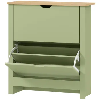 HOMCOM Dulap pentru incaltaminte 12 perechi, dulap ingust cu 2 sertare rabatabile si rafturi reglabile, verde | Aosom Romania 36ef imagine