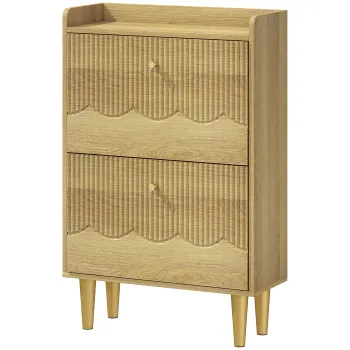 HOMCOM Dulap pentru incaltaminte 12 perechi, dulap ingust pentru incaltaminte, 2 sertare rabatabile polite reglabile, 60x24x92cm, stejar | Aosom Romania 6f2d imagine