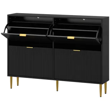 HOMCOM Dulap pentru incaltaminte 20 perechi cu 4 sertare rabatabile, usi canelate si rafturi reglabile, 105x24x91,5cm, negru | Aosom Romania 9861 imagine