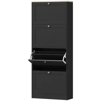 HOMCOM Dulap pentru incaltaminte 24 perechi, dulap cu 4 sertare rabatabile, etajere reglabile, 60x23,5x151cm, negru | Aosom Romania 9f3d imagine